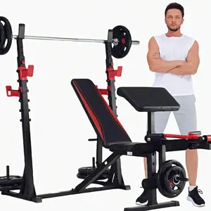 Adjustable Weight Bench Set,900LBS Multi-FunctionalBench Press Set With Squat Rack, Preacher CurlPad,Leg Developer, Incline Decline Workout Bench ForHome Gym