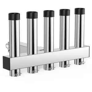 Stainless Steel Hitch Mount Fishing Rod Holder 5-Tube Rack for 5 cm Receivers with Quick-Release Pin,Adjustable Angles