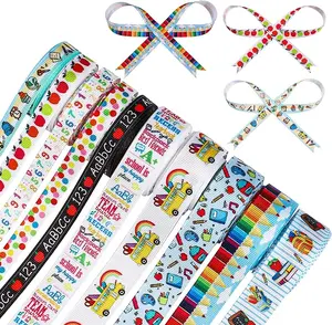 School Theme Ribbon Teacher Grosgrain Ribbons Decorative School Craft Ribbon for Back to School DIY Crafts Teacher Appreciation Gifts Wrapping 3/8, 4/5 Inch, 10 Rolls 50 Yards in Total