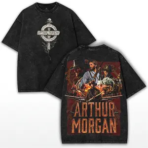 Arthur Morgan Red Dead Redemption Vintage Oversized Washed Tee for RDR2 fans. Classic Gamer Graphic Shirt with cool streetwear style.