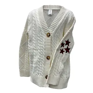 Hip Hop 50's Shop Taylor Tot Red Stars Girls Cardigan Knit Sweater for Children - Comfortable Knitwear