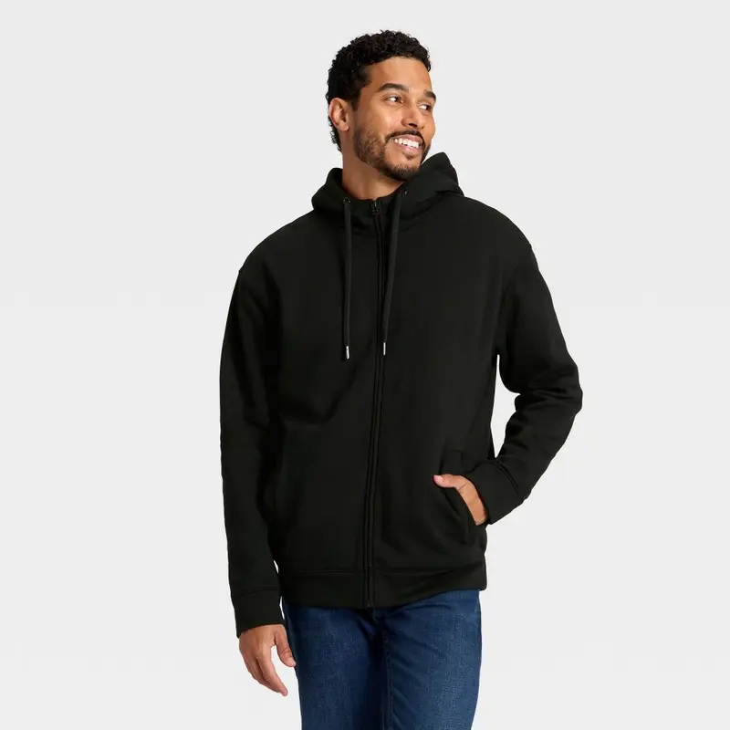Men's High Pile Lined Fleece Hooded Full-Zip Sweatshirt - Goodfellow & Co