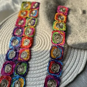 36 Inch or 72 Inch Colorful Satin Ribbon with Embroidered Lace, Vintage Embroidery Stripes, Ethnic Style, Perfect for Sewing, Handmade Decorations