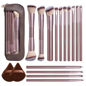 16-Piece Professional Makeup Brush Set with Storage Bag, Includes 14 Makeup Brushes & 2 Powder Puffs, Portable Complete Makeup Brush Kit, Compact & Easy for On-the-Go Makeup, Cosmetic Brush Set