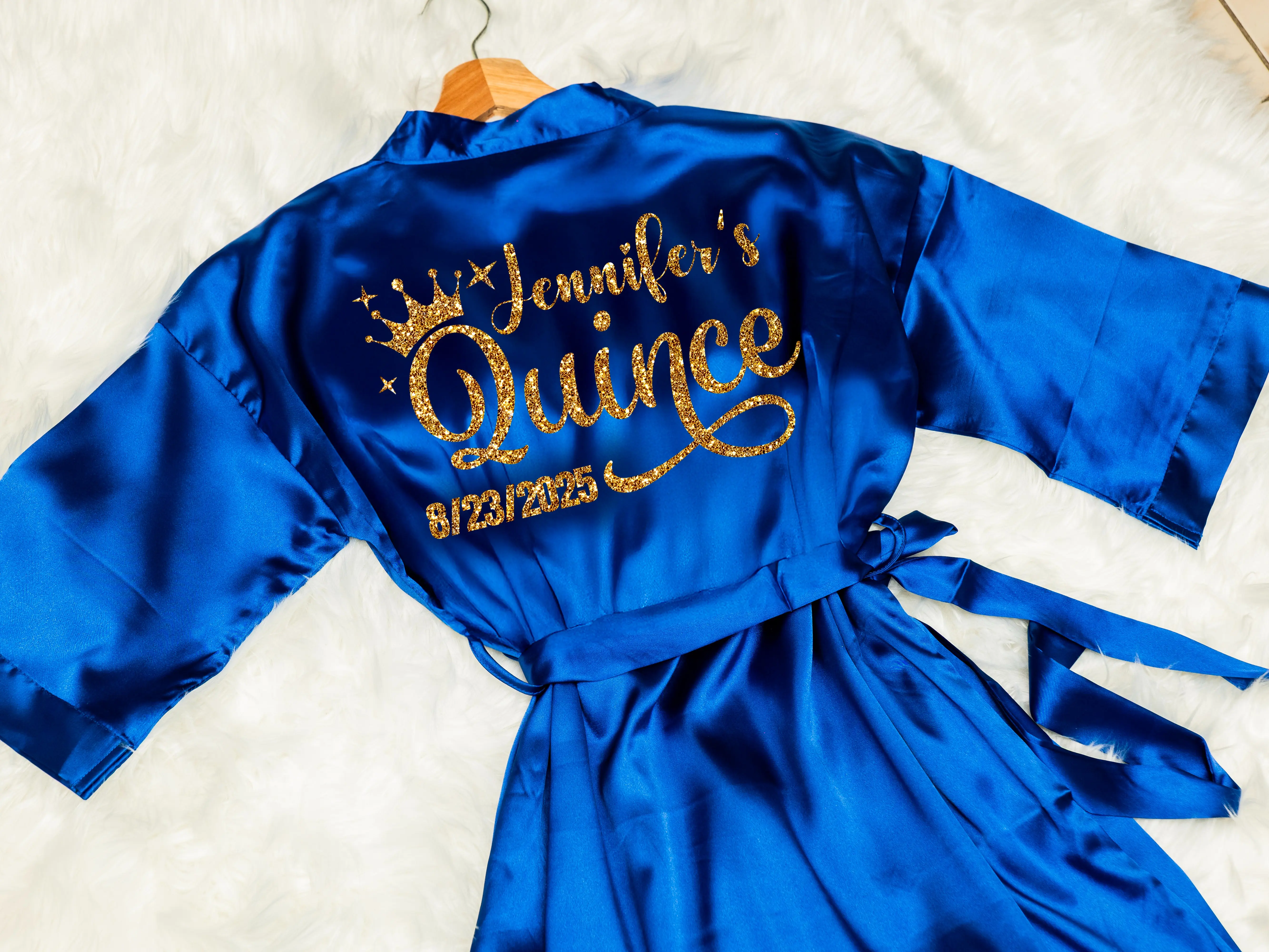 Personalized Quinceañera Silk Robe with Crown Desing Quince Gifts Personalized Quinceañera Silk Robe with Crown Desing Quince Gifts