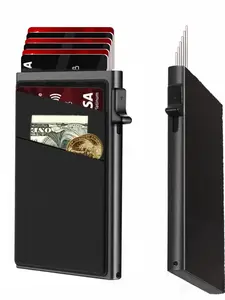 Men's Slim RFID Blocking Aluminum Wallet, Business Design with Pop-Up Card Slots, ID Window, Cash Slot & Zipper Coin Pocket,Christmas Gift for dad boyfriend