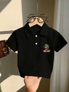 Boys' Cool Dog Print Polo Shirt, Trendy and Eye-Catching, Perfect for Summer Streetwear, Casual, Soft and Breathable