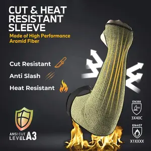 1 pair, one size fits most, 44 cm, 17.3 inch, anti-cut and flame-proof Kevlar Sleeves with Thumb Hole and adjustable hook and loop, protective arm made with aramid sleeves for welding, yard work, kitchen, anti-bite arm guards， Safety Construction Gear
