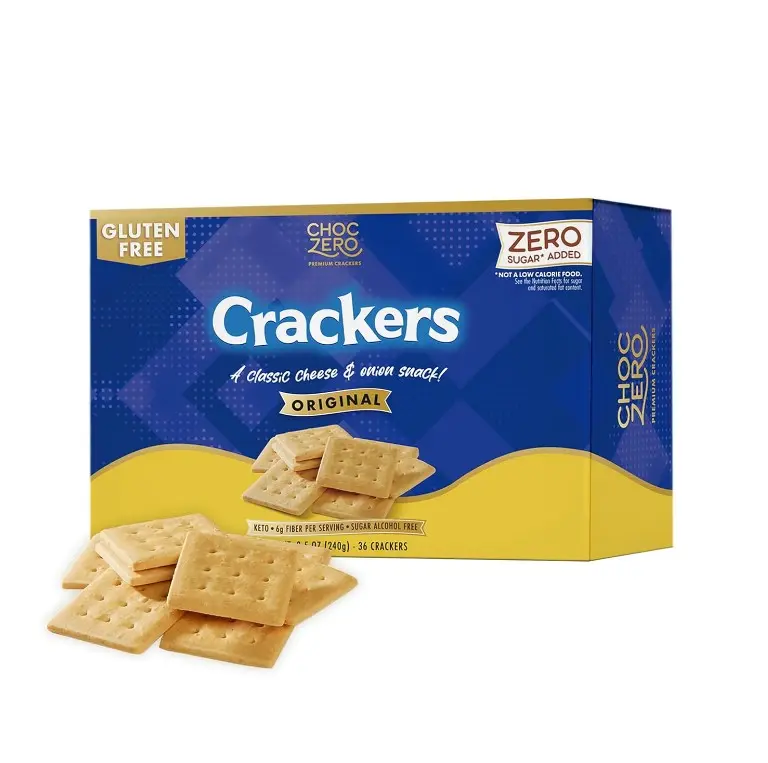 ChocZero Keto Crackers, Cheese & Onion, Gluten Free | Low Carb, High Fiber, No Added Sugar; 36 crackers for dips, soups & snack plates