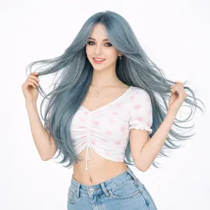 Synthetic HD Lace Closure Wig 4x4 Glueless Heat Resistant Long Straight Hair Breathable For Soft Girl Cosplay Festival