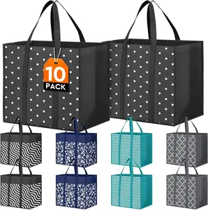 10 Pack Reusable Grocery Bags 35L Large Capacity Heavy Duty Waterproof Tote Bags with Sturdy Handles for Shopping & Picnic Expandable Design