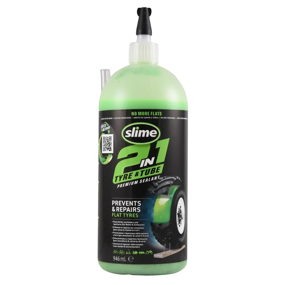 Slime 10194 2-in-1 Tire & Tube Sealant Puncture Repair Sealant, Premium, Prevent and Repair, Suitable for All Off-Highway Tires and Tubes, Non-Toxic, Eco-Friendly, 32 oz Bottle