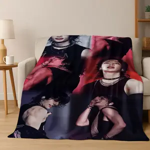 3D Hyunjin Solo Singer Flannel Blanket,Warm and Cozy Soft Throw Blanket for Home Bedroom Bed Sofa Picnic Office Cover Gift