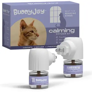 Long-Lasting 30-Day Cat Calming Diffuser Refills, Cat Pheromones Diffuser for Stress Relief Anxiety Reduction, Easy to Use (2 Diffusers + 2 Refills)
