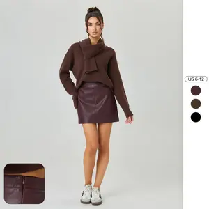 Women's Versatile Solid Color High Waist Invisible Zipper PU Mini Skirt, Classy Street Womenswear, Elegant Women's Bottom, Chic A-Line Skirt