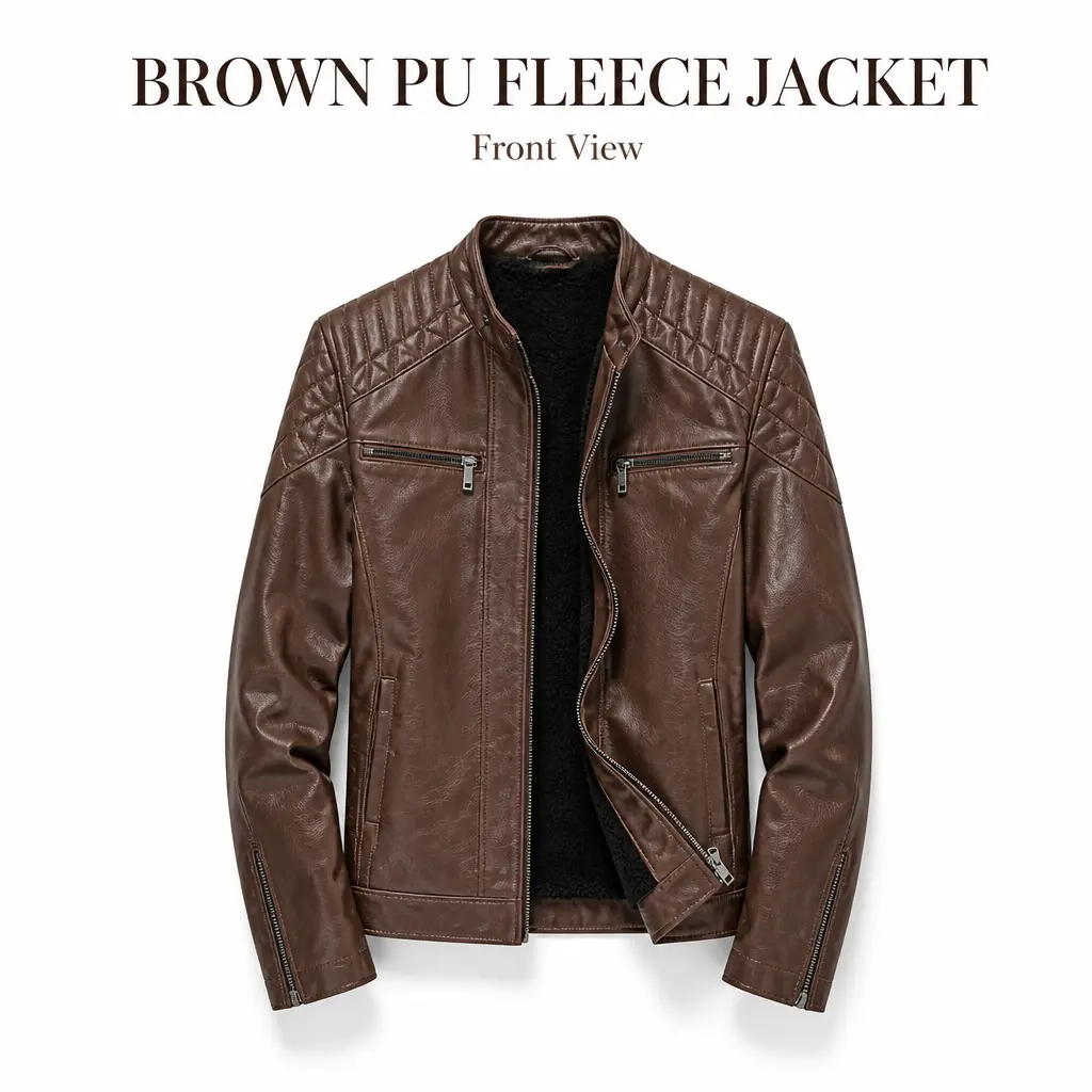 Menswear Men's Faux Leather Insulated Motorcycle Jacket, Stand-Up Collar, Quilted Shoulders for Winter Riding Warmth Cold Weather Gear Casual