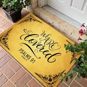 Christian Faith Based Doormat We Are Covered Psalms 91 Backing Outdoor Indoor Entryway Mat for Home Decor and Spiritual Encouragement