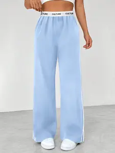 High Waist Solid Color Sports Pants with Side Stripes, Loose Fitting Long Joggers for All Seasons, Breathable Comfortable Sportswear