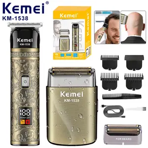 Kemei Professional Men's Hair Clipper & Beard Trimmer Kit, Rechargeable Hair Trimmer with Accessories, Hair & Beard Trimmer for Men, Great for Travel