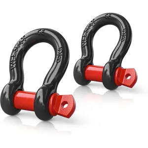 Nilight 2 Pack Small Shackles 5/8" D-Ring Shackle 3.25 Ton (7165 Lbs) Capacity Heavy Duty Off Road Recovery Shackle Kit for Cars and Other Applications for Tie Downs, Black Red