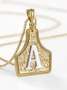 Western Jewelry Handmade Bull Brand Letter Necklace, Dual Color Gold Silver Pendant, Adjustable 20 Inch Chain, Unisex Gift