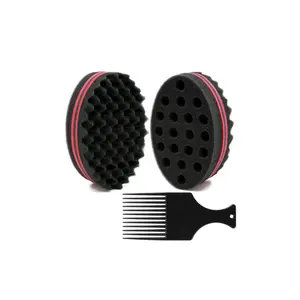 BEWAVE Big Holes Barber Hair Brush Sponge Dreads Locking Twist Afro Curl Coil Wave Hair Care Tool, 2 Pcs with 1 Pc Hair Pick