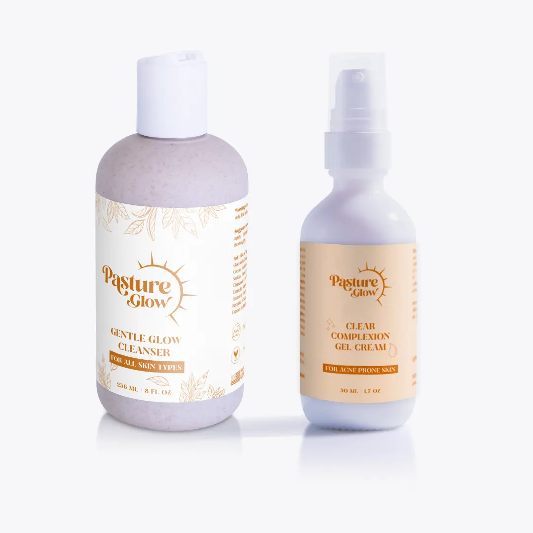 PASTUREGLOW Clear Skin Starter Kit | Gentle Face Wash + Acne Moisturizer | Built For Acne Prone Skin | 100% Non-Toxic, All Natural Ingredients 