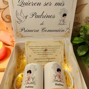 Proposed Padrinos de Primera Comunion First Communion Proposal Set of Two 11oz Mugs in Elegant Gift Box