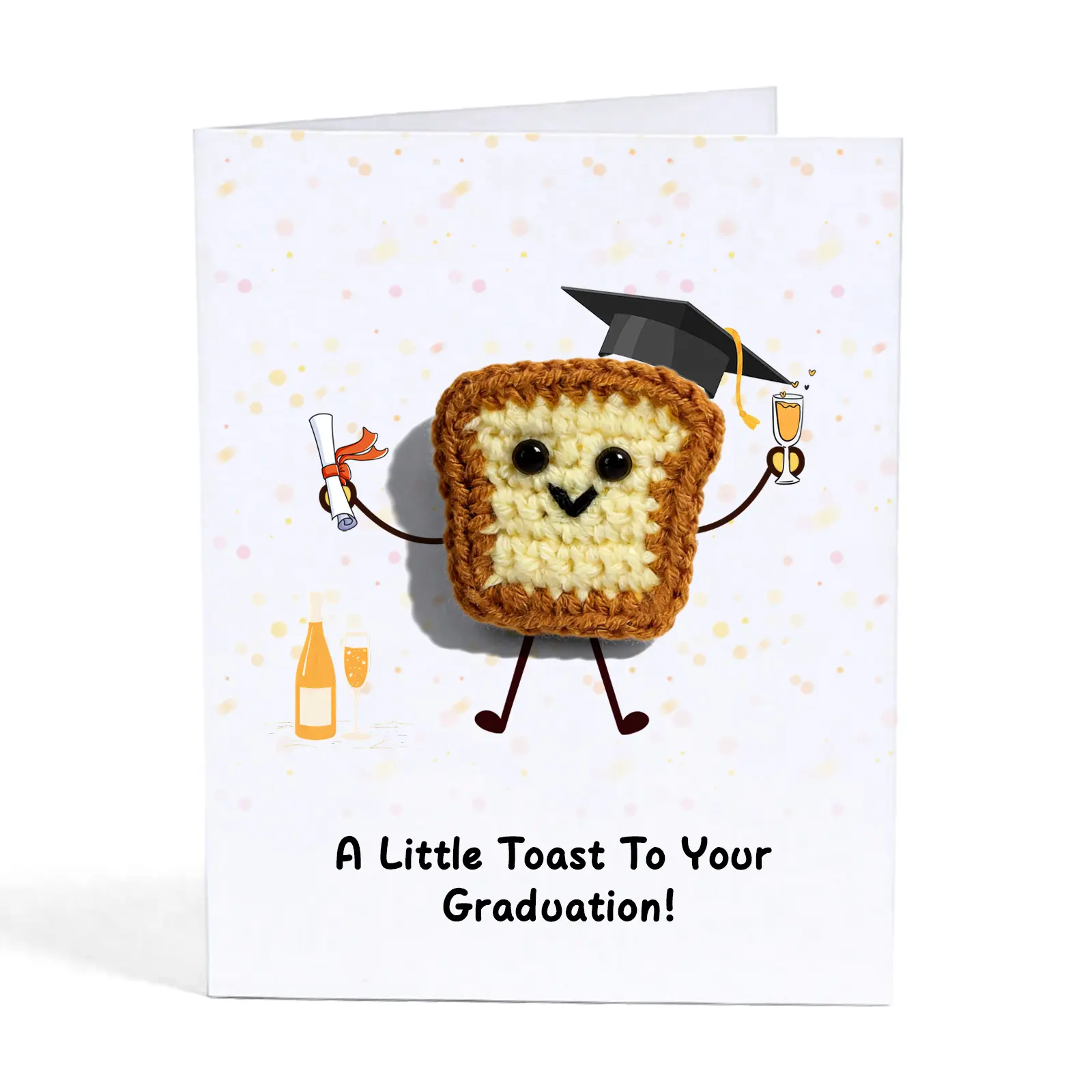Funny Crochet Toast Graduation Card 2026 - "A Little Toast To Your Graduation" Handmade Knitted Congratulations Card - Unique High School, College, Nursing School Grad Gift