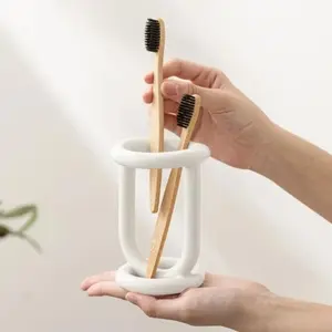 Ceramic Toothbrush Holder with Independent Toothpaste Organizer, Multi-Functional Desktop Storage for Cutlery and Pens, Christmas Decoration & Gift