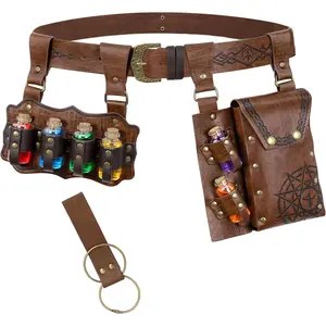 Renaissance Accessories Alchemy Belt Set - Medieval Belt with Embossed Pouch & Potion Bottles for Halloween