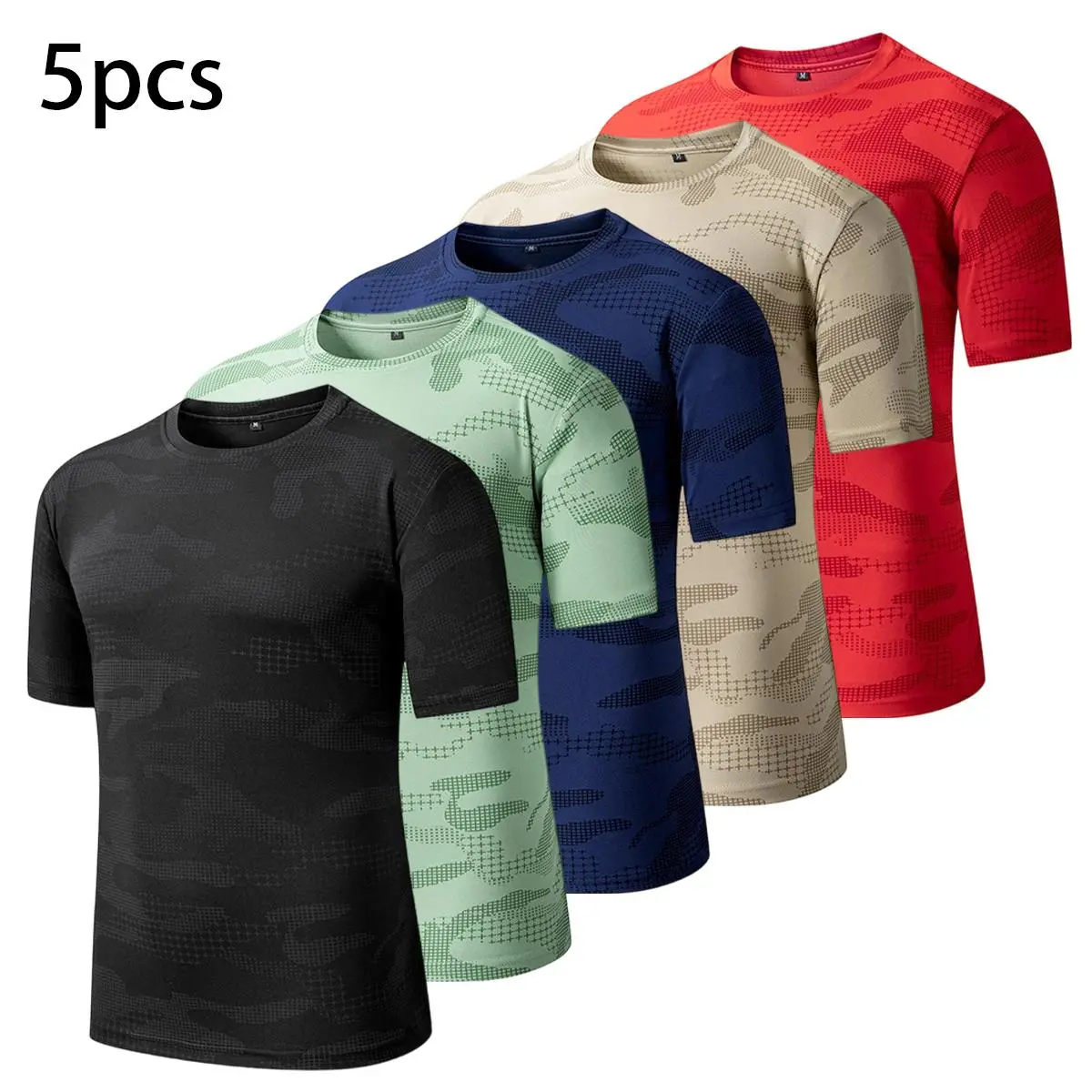 Men's Sage Green Camo Print T-Shirt - Quick Dry Short Sleeve Athletic Fitness Clothes, Breathable Gym Shirts, Moisture Wicking Regular Fit Casual Sportswear for Gym, Hiking, Daily Casual Gym Tees