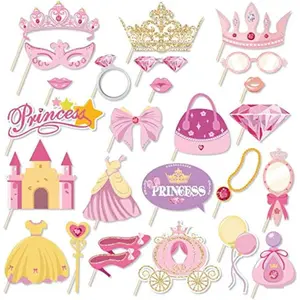 25 count Princess Photo Booth Props with Stick, Cinderella Theme Selfie Props, Little Royal  Birthday Party Supplies, Fairytale Photography Backdrop Decorations