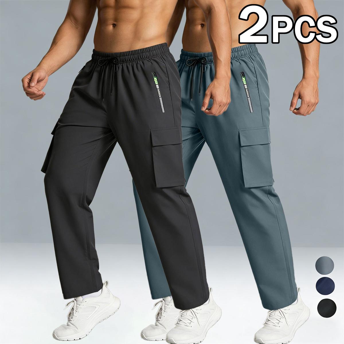 5 Pack Men's Cargo Pants, Quick Dry Elastic Waist Work Pants with Zipper Pockets, Lightweight Casual Hiking Joggers for Men, Outdoor Athletic Sweatpants