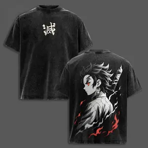 valentine shirts Retro Limited Tanjiro T-Shirt - Demon Slayer Infinity Castle Arc Anime Graphic Tee Oversized Acid Washed Lightweight Cotton Men Shirts Anime Streetwear Casual Menswear Gift for Anime Fans Demon Slayer Merch