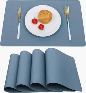Vinjiasin Placemats Set of 4, Blue Placemats for Dining Table Waterproof Wipeab