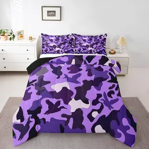 Duck Hunting Duvet Insert,Duck Hunter Bedding Army Camouflage Hunting Comforter Sets,Vintage Purple Black Wild Animal Duck Rustic Comforter Set