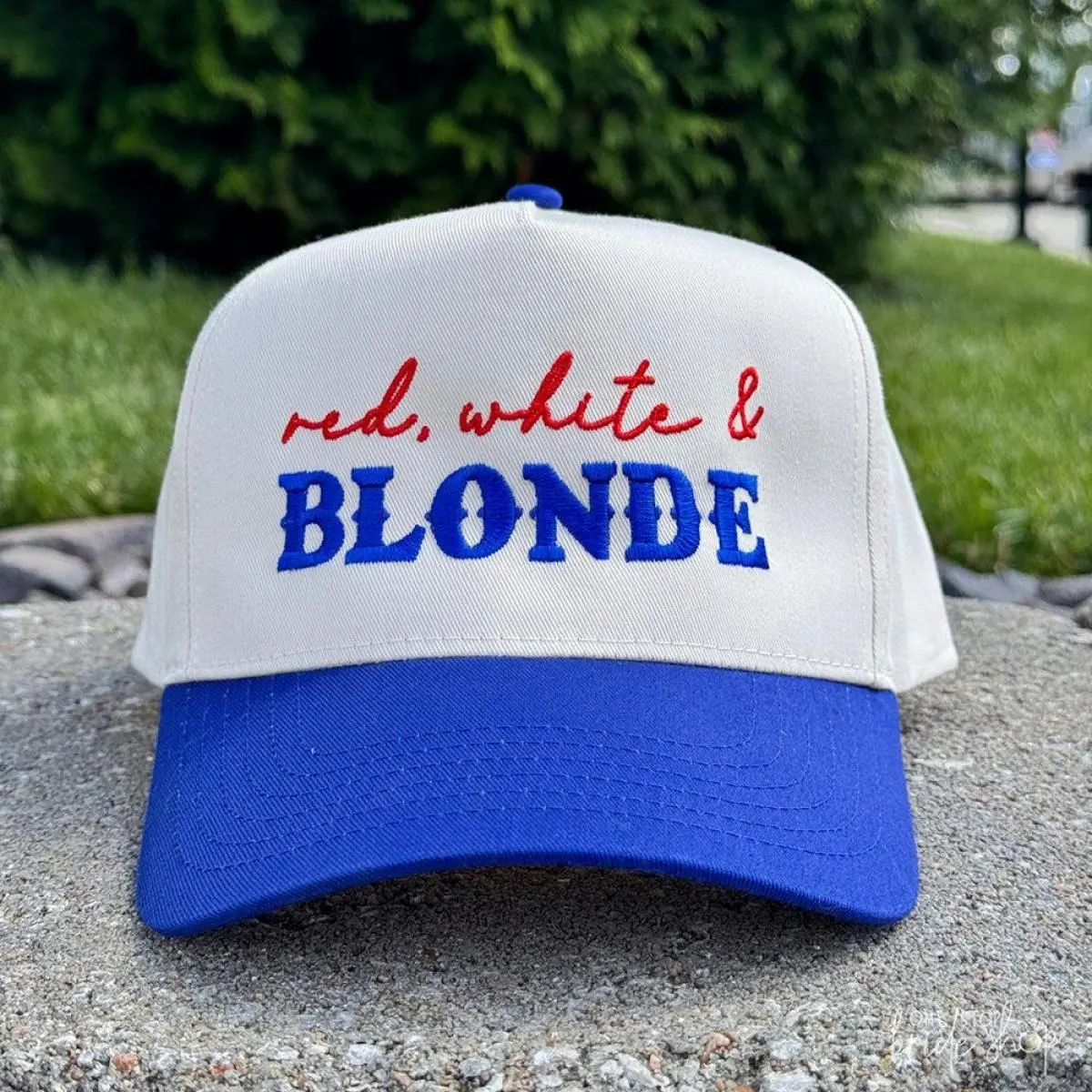 Red White & Blonde Hat - Blue