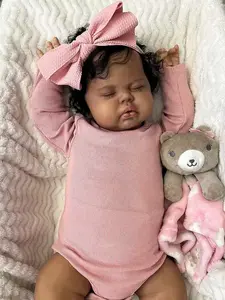 Reborn 19 Inch 48 cm Realistic Reborn Baby Doll Mixed Race Black Girl Toddler Biracial African American Chubby Reborn Doll with Hair Ultra Lifelike Baby Doll for Kids & Collectors