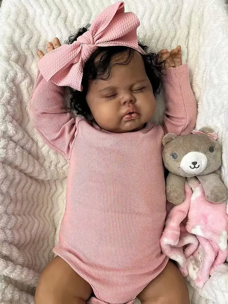 Reborn 19 Inch 48 cm Realistic Reborn Baby Doll Mixed Race Black Girl Toddler Biracial African American Chubby Reborn Doll with Hair Ultra Lifelike Baby Doll for Kids & Collectors