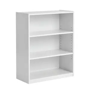 3-Shelf Bookcase with Adjustable Shelves White Storage Solution for Organized Space