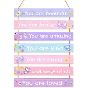 Girls Room Decor Colorful Inspirational Wall Decor for Teen Girls Durable Kids Decor for Nursery Playroom Bedroom, Purple Butterfly
