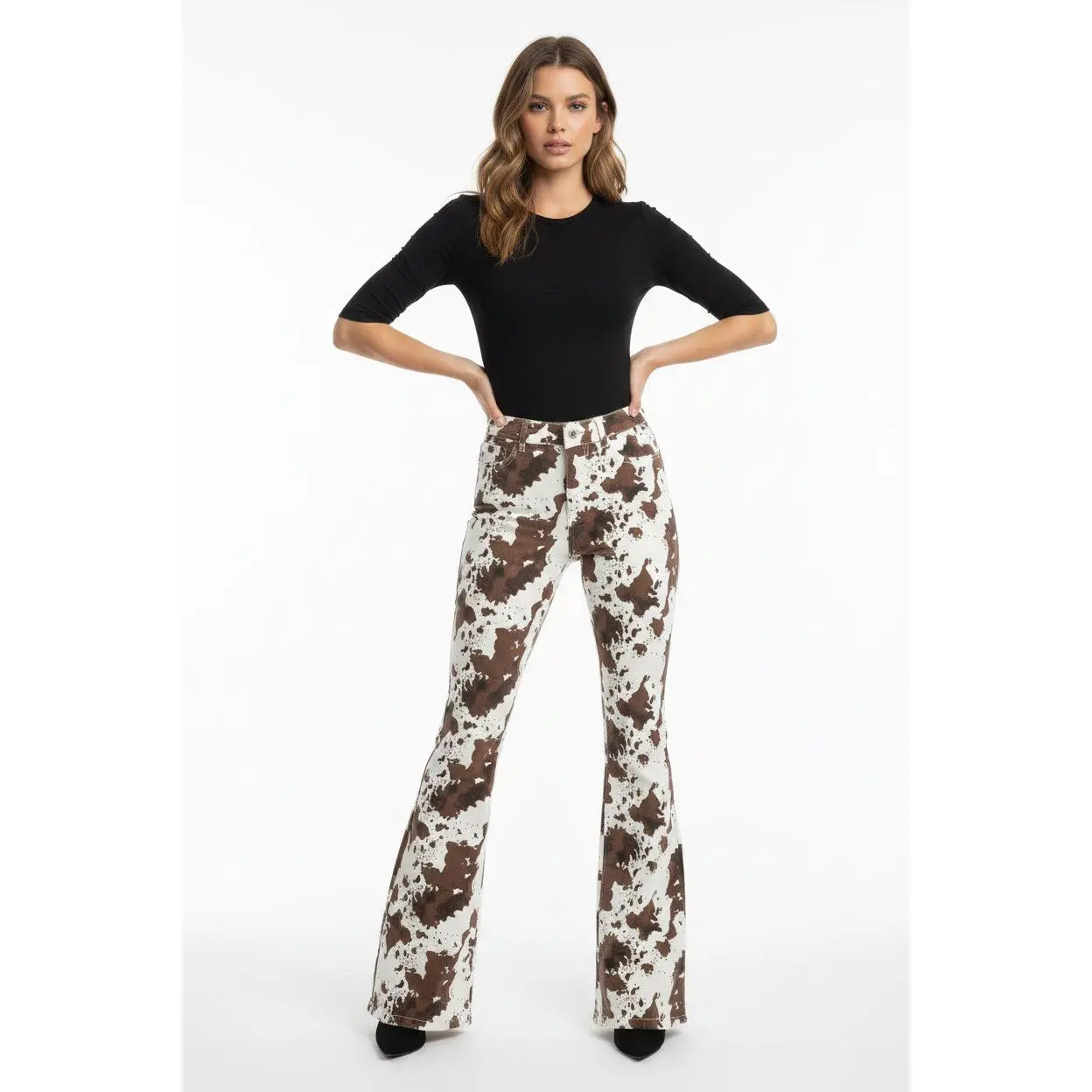 Saints & Hearts Cow Print Flare Denim Jeans