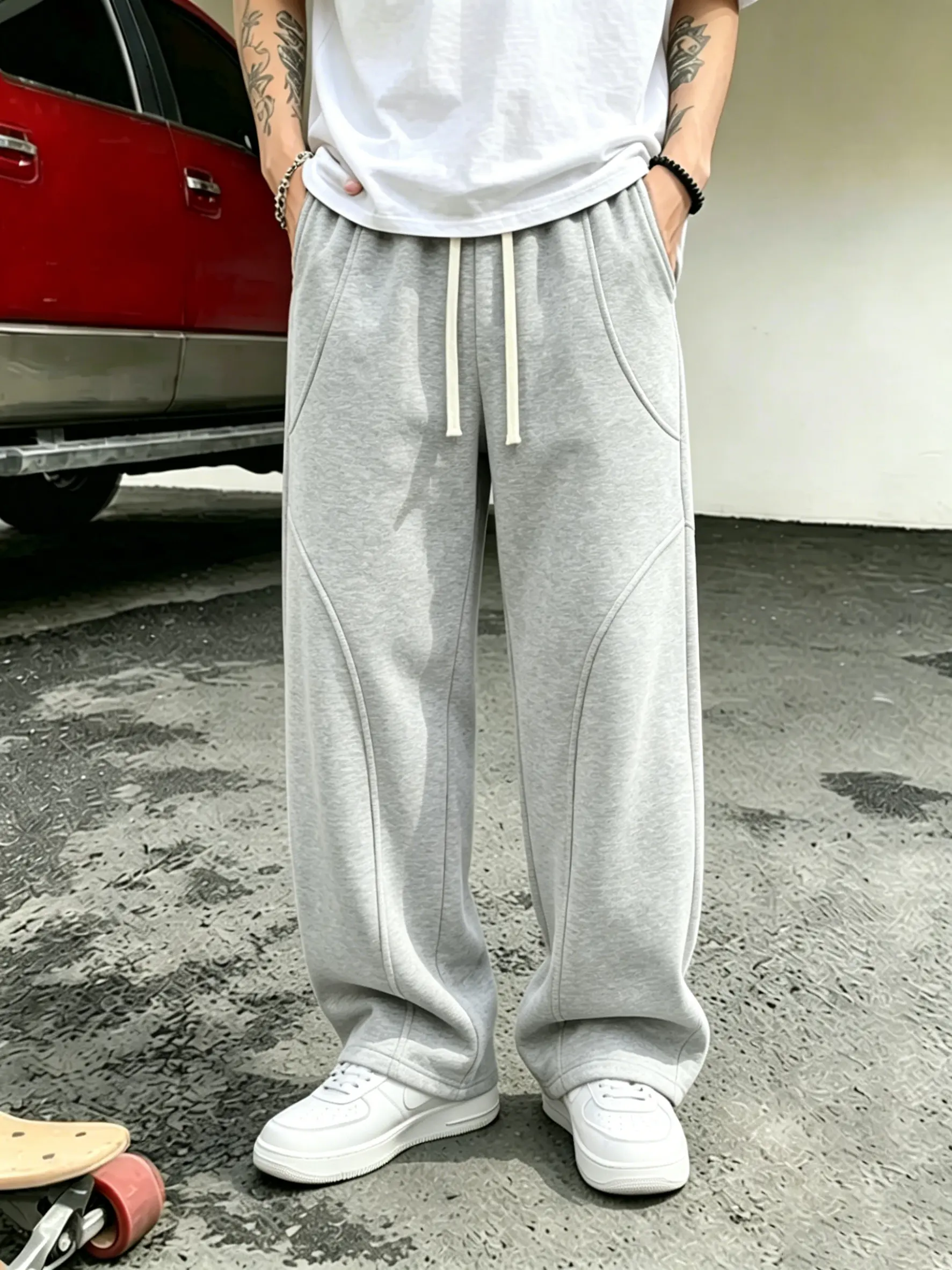 summervibes Men’s structured patchwork casual pants, loose straight athletic pants, knit sweatpants, spring/summer/autumn styles