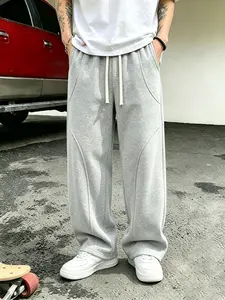 Men’s structured patchwork casual pants, loose straight athletic pants, knit sweatpants, spring/summer/autumn styles