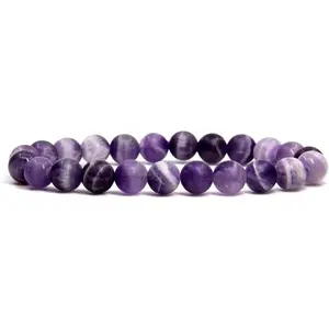 Matt African Amethyst Gem Semi Precious Gemstone 8mm Ball Beads Stretch Bracelet 7" Unisex