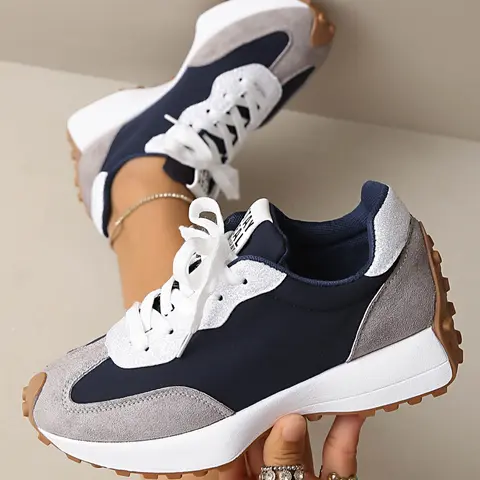Women's Casual Retro Sport Shoes, Colorblock Design, Student Low Top Flats, Street Low Sneakers, Street Style Shoes, Perfect Gift for Her, Round Toe PU Leather Sneakers, Trendy Walking Sneakers, Trendy Fashion Sneaker, Footwear Sneakers