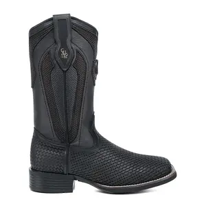 MN CUADRA Black Embroidery & Laser Square Toe CU985 Men's Western Style Boots
