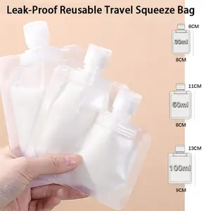 Leak-Proof Reusable Travel Squeeze Bag, 1.01/1.69/3.38 Oz Cosmetic Containers, Safe Lid Design, Compact Portable, Suitable for Toiletries, Makeup Pouch