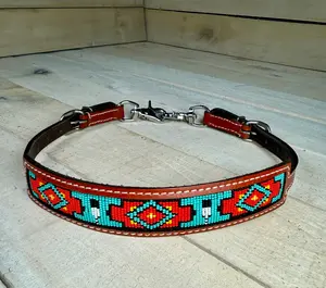 Red and Teal Diamond Beaded Wither Strap
